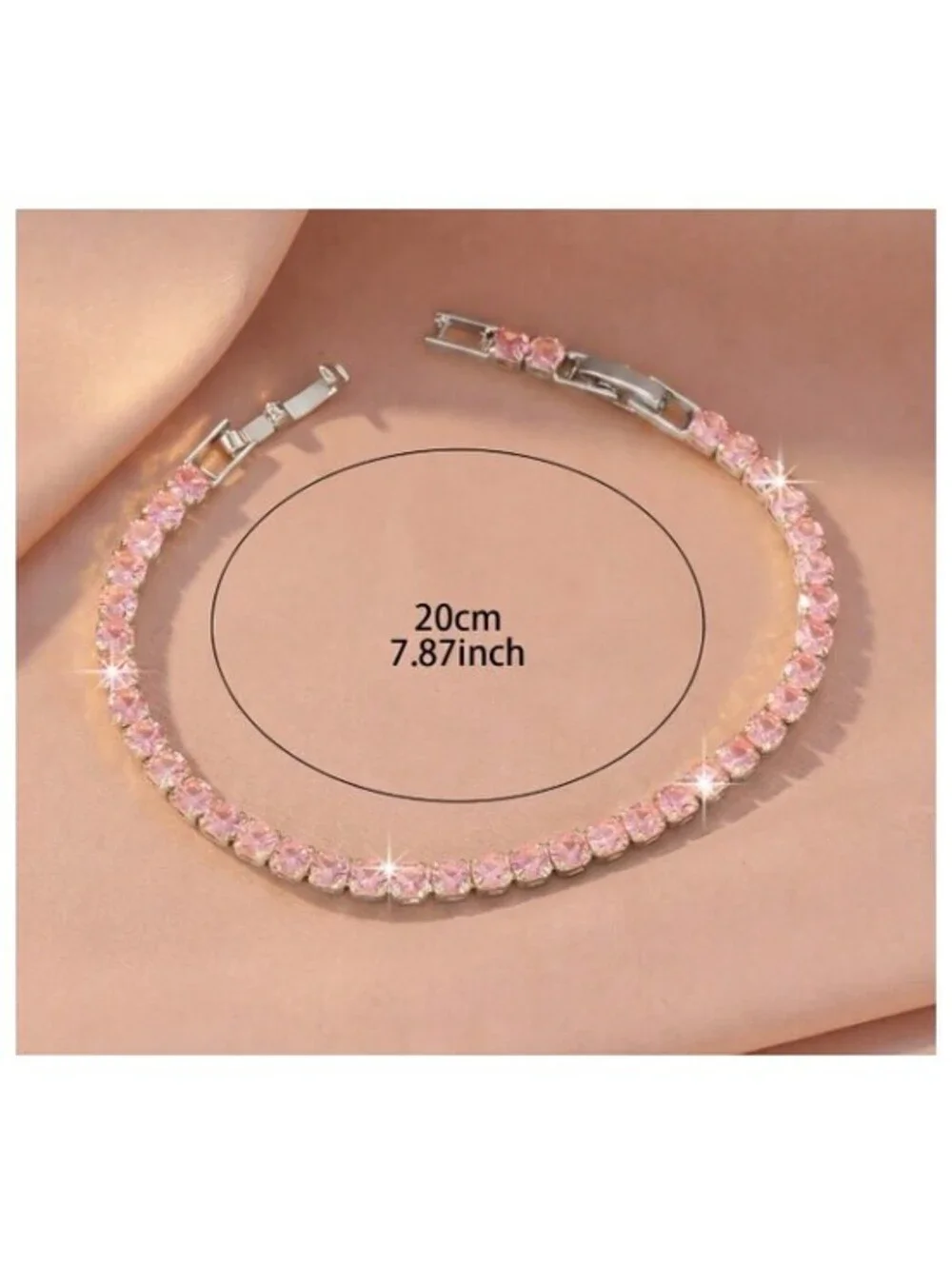Pink round tennis - Bracelet - Silver - CZs - 4mm 7-8.5